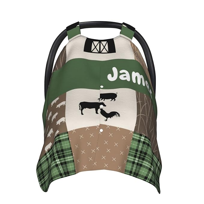 Personalized Baby Car Seat Canopy for Babies with Name, Custom Car Seat Covers for Boys and Girls, Infant Opening Minky Nursing Breastfeeding Stroller Cover Carseat Canopies for Newborn (Farm Life)