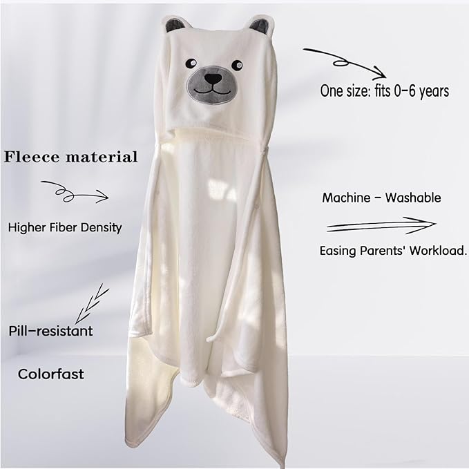 Toddler Baby Bath Towel with Hood 27.5"X55" Ultra Absorbent Soft Cozy Comfort Bathrobe Blanket, 0-6 Years Infant Shower Towel for Girls & Boys(Pearl)