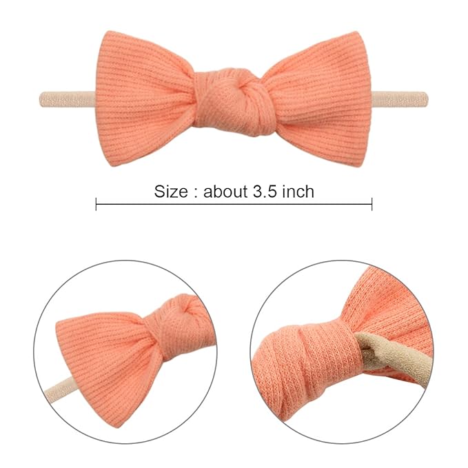 Nylon Baby Headband Hairbands with Tied Bow Stretchy Hairbands and Bows 20 Pack Headwrap for Newborn Infant Toddler Hair Accessories