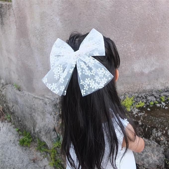 Sugarmelon Large Tulle Bow Hair Clips for Baby Girls Women Cottagecore Lightweight Gauze Bow Hair Barrettes Accessories, 8 Pack Large Sailor Bows