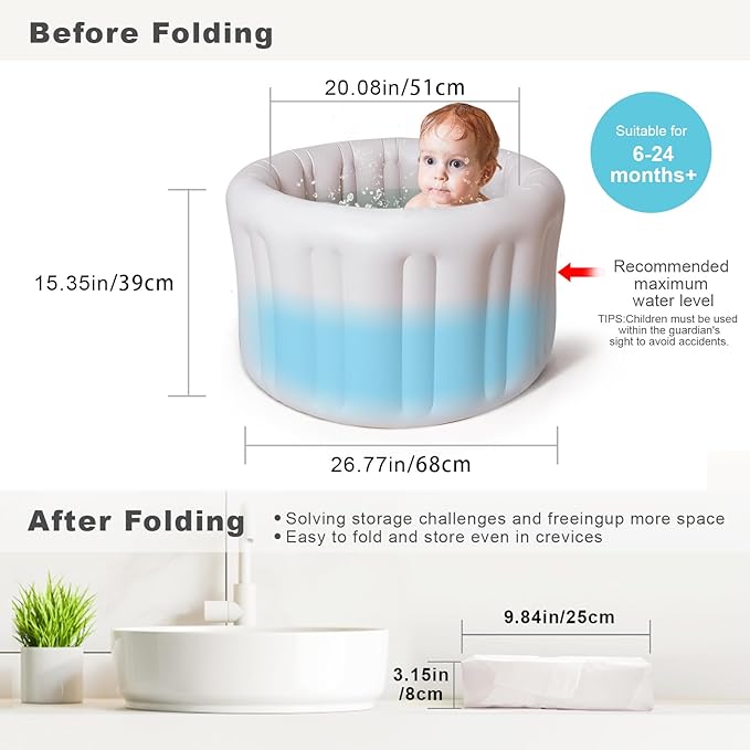 Inflatable Baby Bath Seat for Sitting Up XL, Inflatable Soft Tub for 24-36 Months, Anti - Collision with Temperature Sensing, Portable Toddler Bath Support for Home & Travel