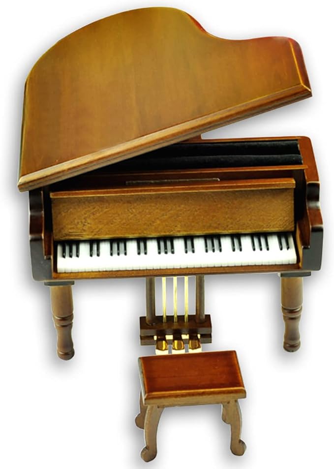 BinkeGG Play (Waltz of The Flowers) Brown Wooden Grand Piano Wind up Music Box with Sankyo Musical Movement (65 Tunes Option)