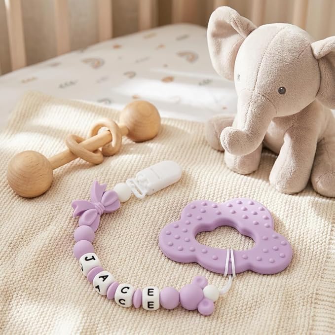 Baby Girl Pacifiers Clips Personalize Name Pacifier Clips Holder, Custom Pacifier Chain with Name for Baby(A)
