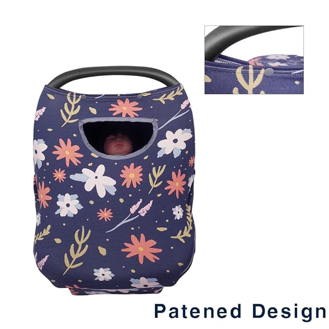 Car seat Covers for Babies, Stretchy Multi in 1 Baby Car Seat Cover Breastfeeding Cover, Carseat Cover Girls boy, Window with Flap Cover, self-contained Pouch, Patent Design
