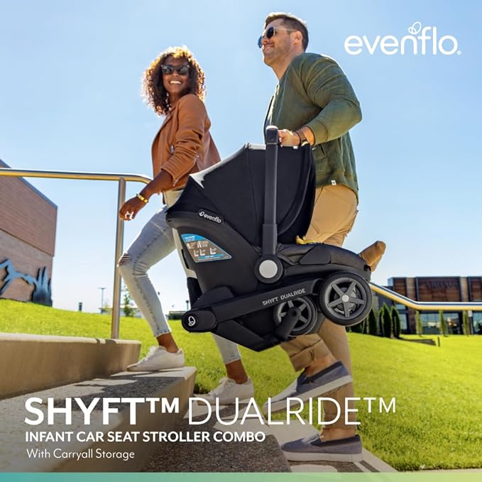 Evenflo Shyft DualRide Preemie and Infant Car Seat Stroller Combo 3-30lbs with Carryall Storage (Durham Green)