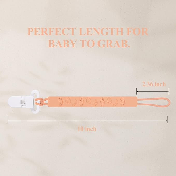One Piece Design Silicone Pacifier Clip Holder for Baby Boys and Girls,Pack of 4 Flexible Paci Leash,Binky Clips,Newborn Essentials (Fruits, Yellow)