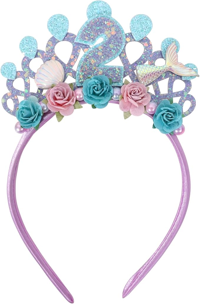 Mermaids 1st Birthday Hairband for Babys - Purple Flower Birthday Hairband for First Party Decors,Baby Girl Purple Headband