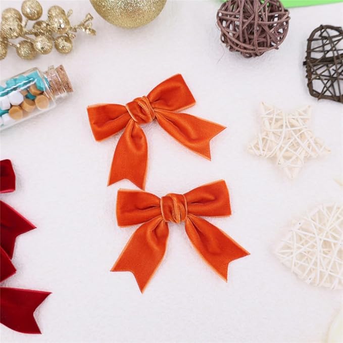 2 Pcs Cute Orange Velvet Hair Bow Clips 3" Bowknot Alligator Clip Barrettes Hairpins for Girl Kids Accessories