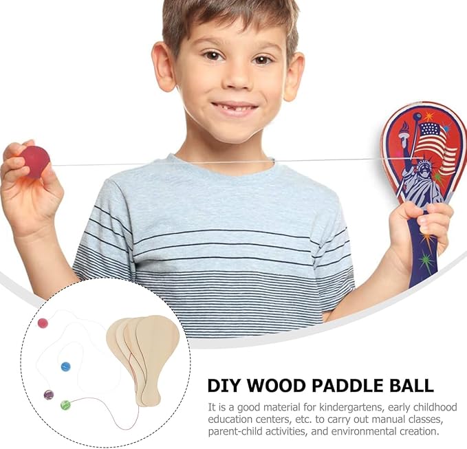Toyvian Wood Paddle Ball Toy Set for Kids 24 DIY Hand-Painted Paddles Indoor Outdoor Paddle Toss Balls for Early Childhood Education Parent-Child Activities Coordination Development