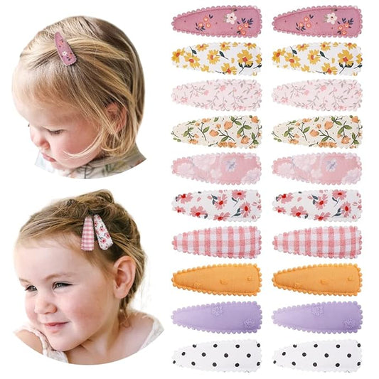 20 Pcs Girl Hair Clips Floral Print Toddler Hair Clips Non Slip Wrapped Snap Hairpins for Kids Barrettes Hair Accessories for Baby Toddler Girls (Light Color)