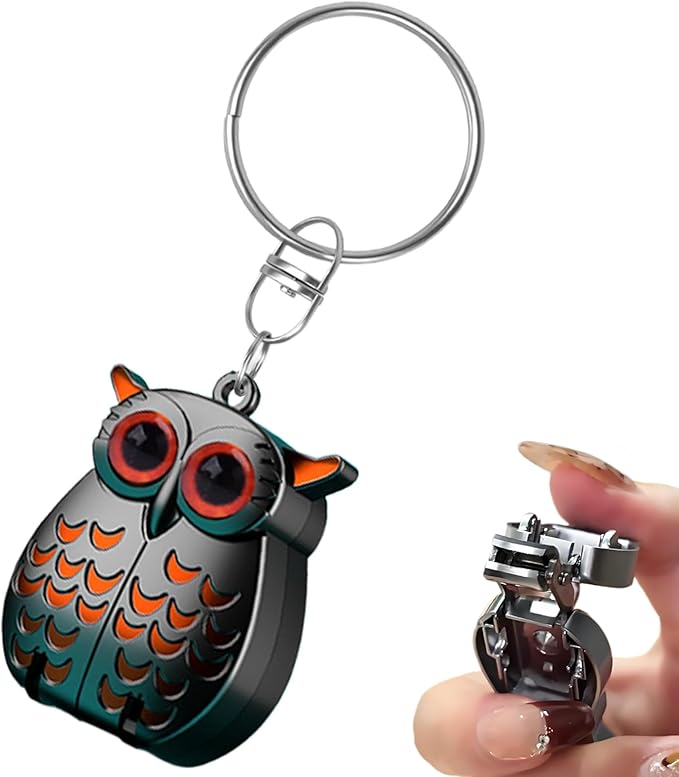 Portable Owl Keychains Nail Clippers, 2025 New 2-in-1 Foldable Owl Nail Clippe with File, German Professional Stainless Steel Small