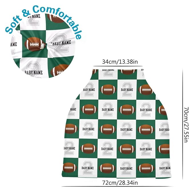 Personalized Baby Car Seat Cover for Babies, Custom Name Baby Car Seats Canopy for Boys Girls, Football Green Nursing Breastfeeding Stroller Covers for Infant Newborn, Shower Gift for Baby
