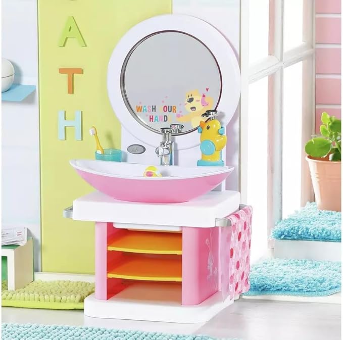 BABY born washbasin - Interactive doll sink with light and sound function - High-quality doll accessories - Includes toothbrush, toothbrush cup, soap dispenser and towel