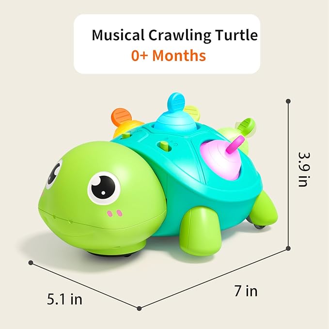 Baby Musical Crawling Toys 6 to 12 Months, Infant Turtle Light Up Toy for Teething Fine Motor Sleep Aid, Baby 7 8 9 10 11 Months 1 Year Old Boy Girl Gift