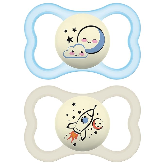 MAM Air Day & Night Baby Pacifier, for Sensitive Skin, Glows in The Dark & Supreme Night Pacifiers (2 Pack, 1 Sterilizing Pacifier Case)