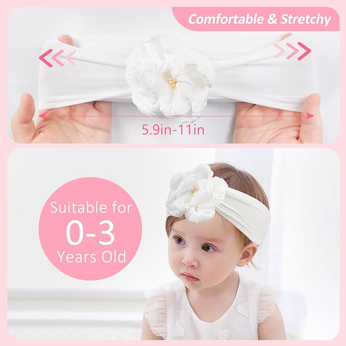 Baby Girls Nylon Headband and Bow Big Flower Headbands Fashion Pink Hair Accessories for Newborns Infants