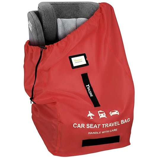 BALEINE Car Seat Travel Bag for Airplane, Water-Resistant Car Seat Bags for Air Travel, Foldable Cover with 3 Handles, Fits Toddler Carseat, Convertible and Booster Seats (Red)