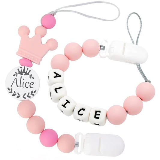 Personalized Handmade Pacifier Clip with Name - Customizable Baby Pacifier Holder with Storage Bag (4 Pack) (Pink1)