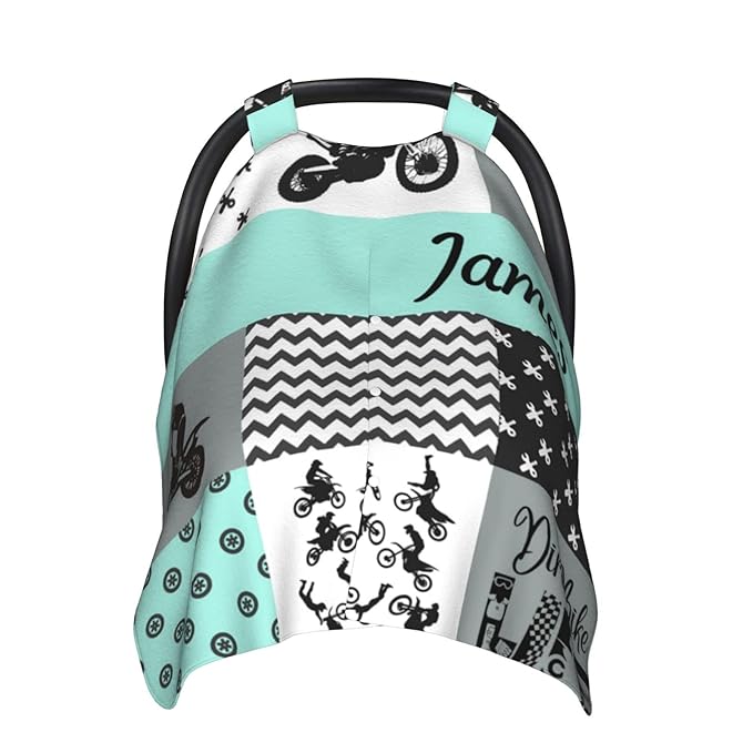 Personalized Dirt Bike Baby Car Seat Canopy for Babies with Name, Custom Motocross Baby Car Seat Covers for Boy and Girl, Opening Minky Nursing Breastfeeding Cover Infant Carseat Canopies for Newborn