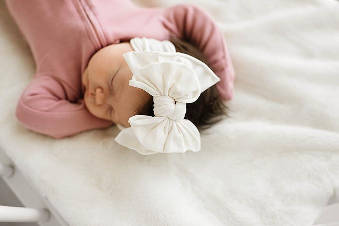 Baby Bling Bows Newborn to Little Girls Hair Bow - FAB-BOW-LOUS Headbands Toddlers Hair Accessories, One Size (2 Pack - Zinnia and Ivory)