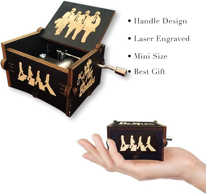 Bolunlun Beatles music box, wooden hand-cranked music box, wooden toys for star fans, gifts for boyfriends and kids, Valentine's Day, birthdays, Halloween and Christmas. (Beatles song)
