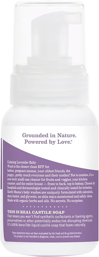 Earth Mama Calming Lavender Baby Wash Liquid Foaming Hand Soap, All-Purpose Lavender Body Wash for Sensitive Skin, Castile Soap with Coconut Oil, Shea Butter, Calendula, & Aloe, 5.3 Fl Oz