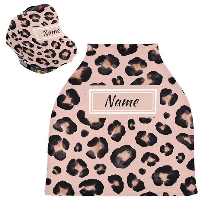 Custom Snow Leopard Pink Beige Baby Car Seat Cover Personalized Your Name Nursing Covers Breastfeeding Scarf Infant Carseat Canopy for Mom Baby Gift