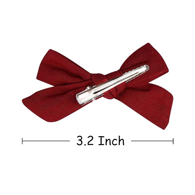 3.2 Inch Linen Baby Girl Hair Clips, Hair Bows for Toddler Kids, Alligator Clip Hair Accessories for Babies, Christmas Red