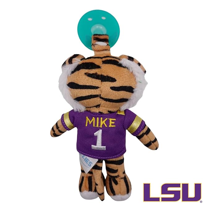 Gamezies Baby Boy and Girl Silicone Pacifier with College Mascot Removable, Washable Plush Toy CPSIA Tested, BPA-Free 0-6 Months (LSU)