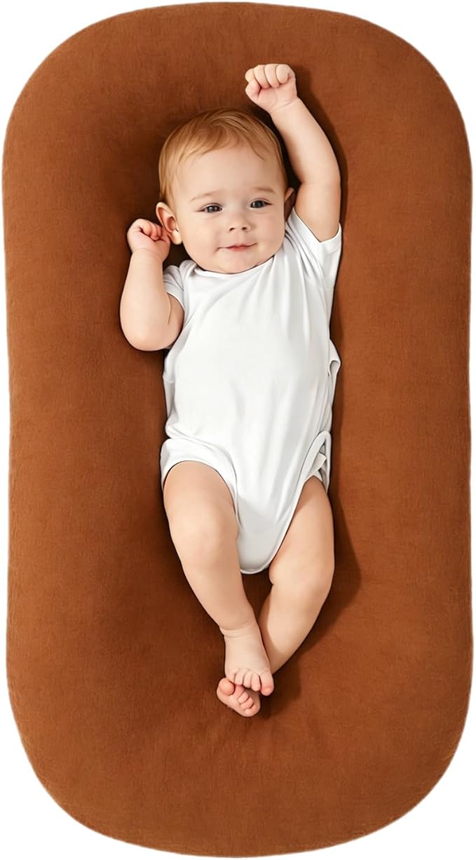 Baby Lounger, Baby Lounger for Newborn, Soft Breathable Washable Infant Lounger for Baby Home and Travel (Brown, 0-12 Months)