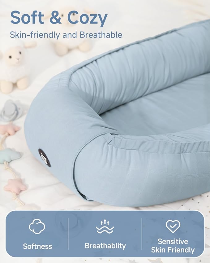 Baby Lounger, Adjustable Baby Lounger for Newborn 0-24 Months, Breathable & Soft Infant Lounger,Tummy Time Lounger for Home and Travel,Baby Girls & Boys Babies Stuff, Mother's Day Gift for Her, Blue