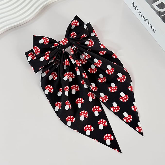 Kids Girls Mushroom Print Hair Clips Bow Mushroom Pattern Hair Pin BBW03 (Bow-B3)