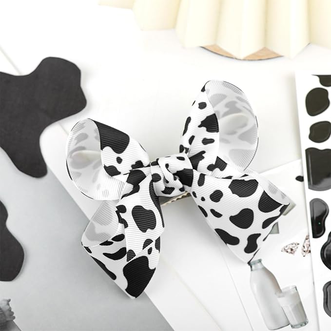 Moo Cow Print Hair Bow for Girls Cowgirl Accessories Infant Toddler Kids Teen Baby Girl Hair Clips Black and White Alligator Hairpins