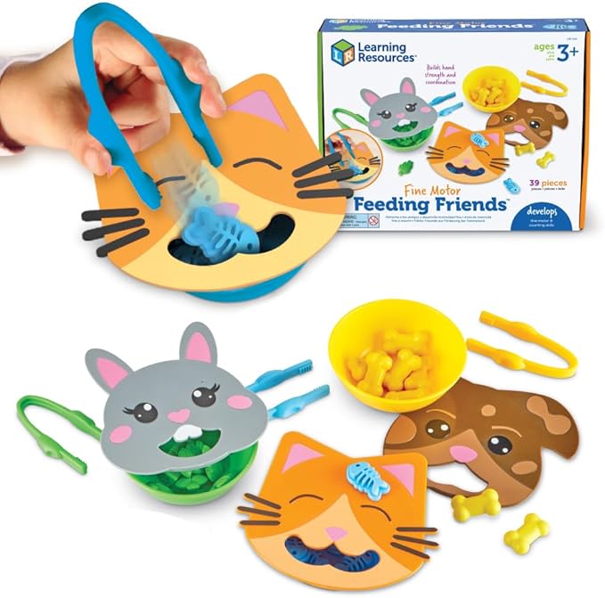 Learning Resources Fine Motor Feeding Friends - Fine Motor Toys for Toddlers, Counting Skills, Color and Shape Sorting, Matching Skills, Montessori Activities, Birthday Gift for Boys and Girls