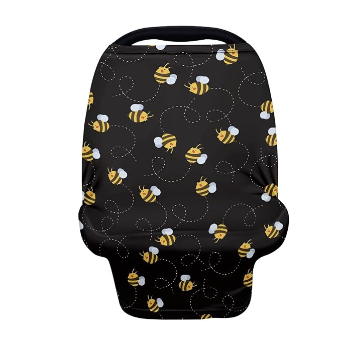 Wanyint Bee Print Car Seat Covers for Babies Black Baby Car Seat Cover for Boys Girls - Breathable Breastfeeding Scarf Nursing Cover Carseat Canopy for Boys Girls