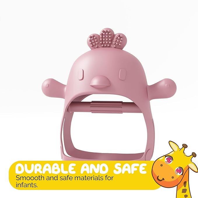 Teether Toy Teether with Handle Never Drop Newborn Toys Wrist Wearable Baby Teether - Little Chick in Pink Pacifier by Muqee Peeko's Baby Teething Pacifiers