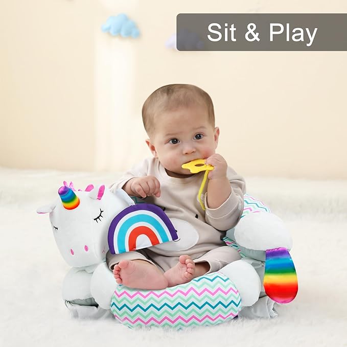 Lovvie & Joy 2-in-1 Tummy Time Mat & Seated Support Pillow,Baby Tummy Time Pillow Support for Newborns and Older Babies,with Detachable Support Pillow and Toys