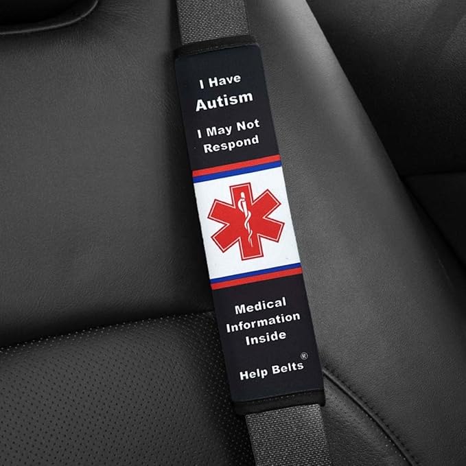 Autism/May Not Respond Medical Alert Seatbelt Cover – Available in Child and Adult Sizes with Emergency Information Pocket and Form by Help Belts in Black