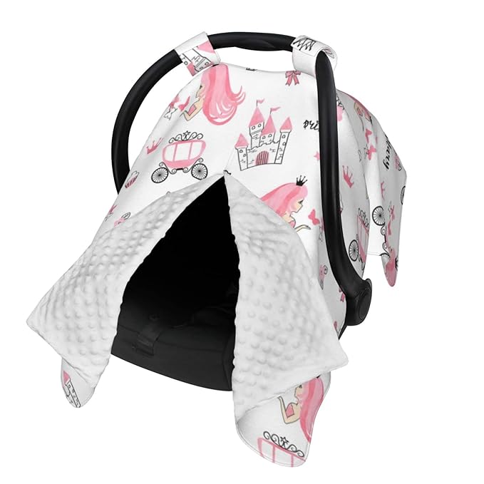 Personalized Baby Car Seat Canopy for Babies with Name, Custom Car Seat Covers for Girls, Infant Opening Minky Nursing Breastfeeding Stroller Cover Carseat Canopies for Newborn (Crown Girl)
