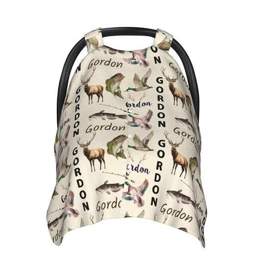 Personalized Baby Car Seat Canopy with Name – Custom Hunting Theme Minky Nursing Cover for Boys & Girls, Soft Stroller Cover for Infants & Newborns, Carseat Canopy for Breastfeeding