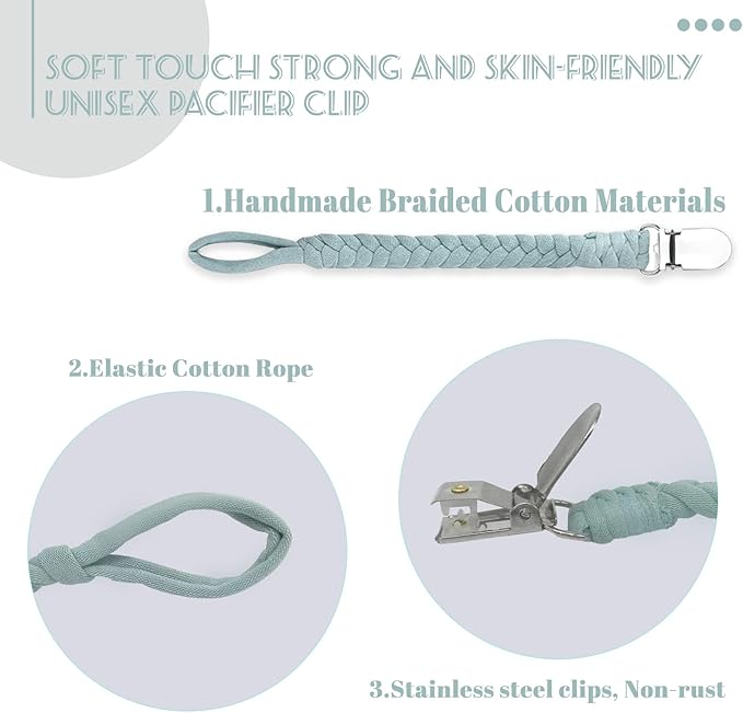 Braided Pacifier Clip for Boys & Baby Girl, Binky Clips Pacifier Holder 100% Handmade Teething Straps Unisex Design