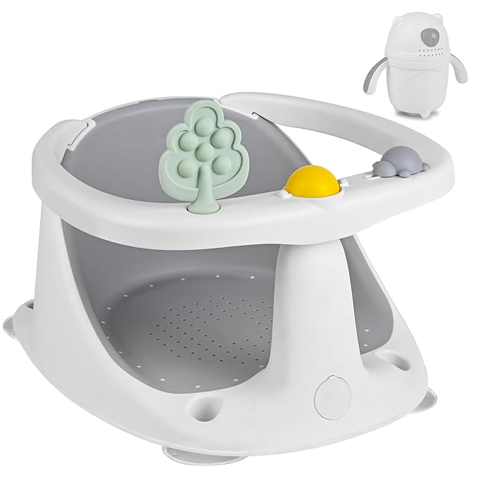 Baby Bath Seat for Babies 6 Months & Up - Bathtub Seats for Babies Sitting Up with Rinse Cup, Non-Slip, Comfortable, Infant Bath Essentials Gray