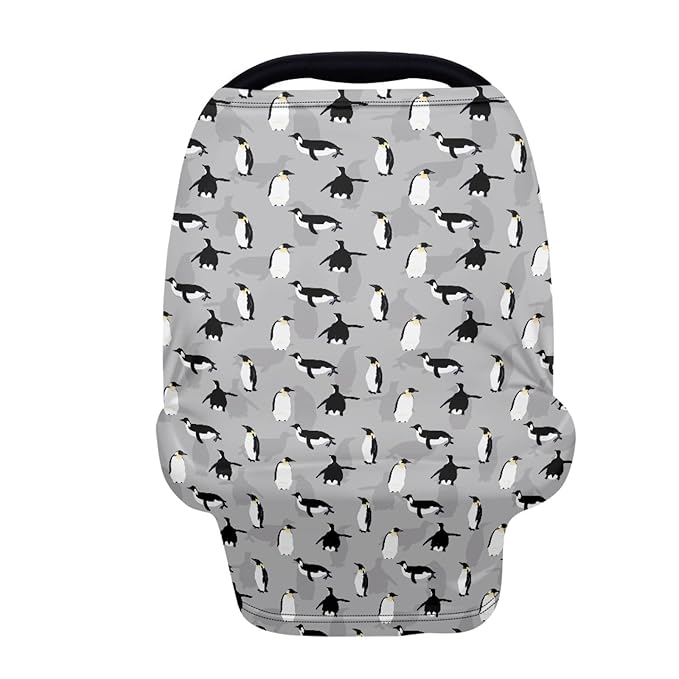 Coldinair Cute Penguin Print Car Seat Cover for Baby,Soft Stretchy Carseat Canopy,Nursing Cover,Grocery Cart Cover,High Chair Cover