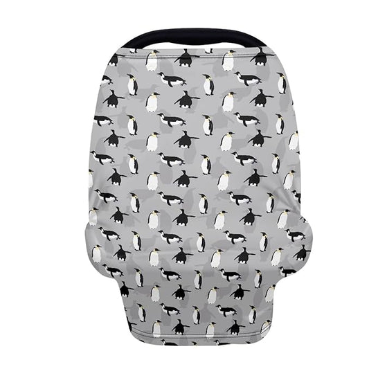 Coldinair Cute Penguin Print Car Seat Cover for Baby,Soft Stretchy Carseat Canopy,Nursing Cover,Grocery Cart Cover,High Chair Cover