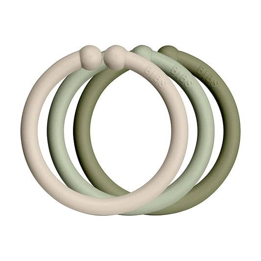 BIBS Loops 12-Pack, BPA Free, Made in Denmark. Polypropylene, Vanilla/Sage/Olive