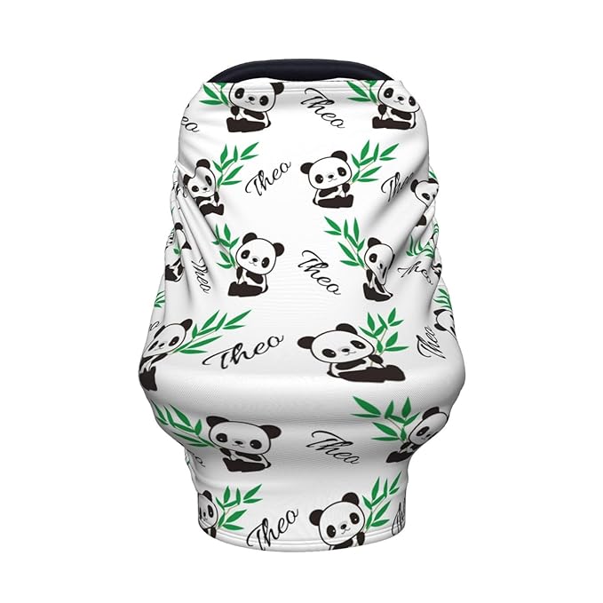 Personalized Baby Car Seat Cover for Boys Girls, Custom Panda Nursing Covers for Breastfeeding with Name, Infant Stroller Cover, Baby Carseat Canopy for Newborn, Multiuse Car Seat Canopies