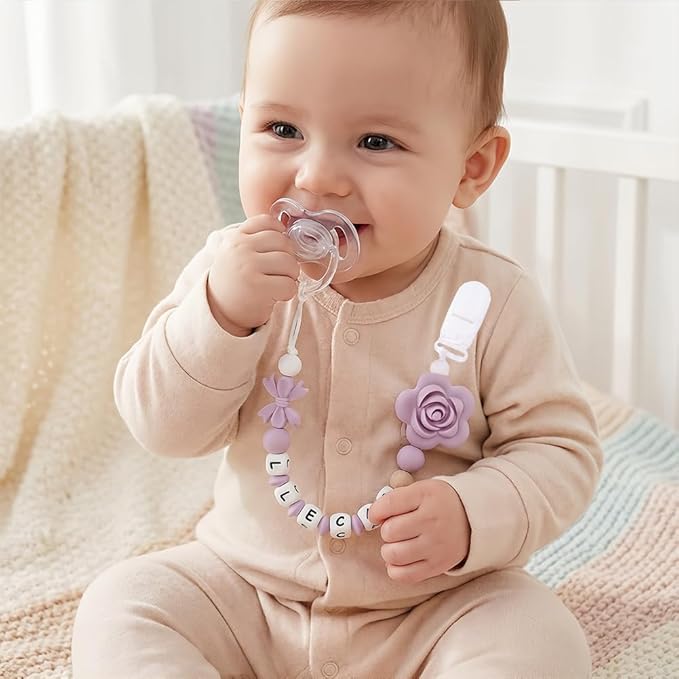 Personalize Name Pacifier Clips,Custom Baby Pacifier Holder Leash with Silicone Beads,Newborn Gift for Boy or Girl