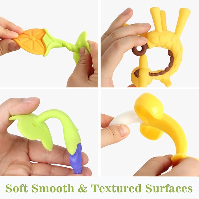 Chuya Teething Toys for Baby, Teethers with Banana Toothbrush Teeth Brushing,BPA-Free,Chew Toy Infants Toddlers Silicone Teether for Babies 0-6-12 Months