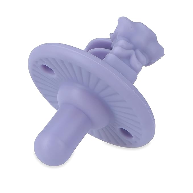 Nuby 3-D Sili Soother Pacifiers with Soft Handle and Two Safety Air Holes, 2 Pack, 0+ Months, Purple Bow and Pink Flowers