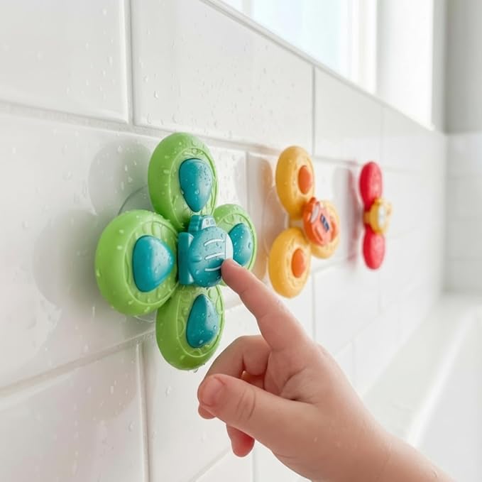 Baby Spinner Toys with Suction Cups | 2-in-1 Travel Sensory Toy for 12-36 Months | Quiet High Chair Toy for Toddlers 1-3 | Stay-On Spinner for Car Seat & Stroller Trays (Sturdy Safety Design)